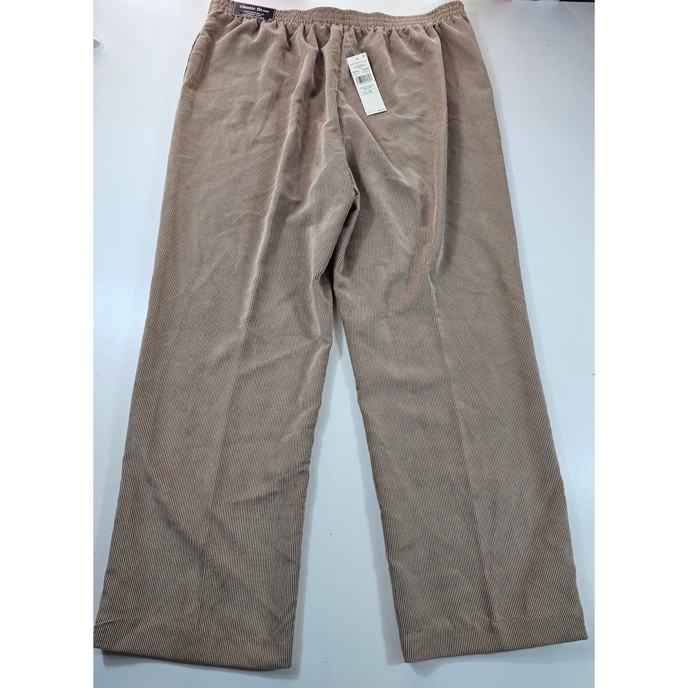 NWT alfred dunner classic fit pants combed corduroy khaki beige pull on sz 20 ^